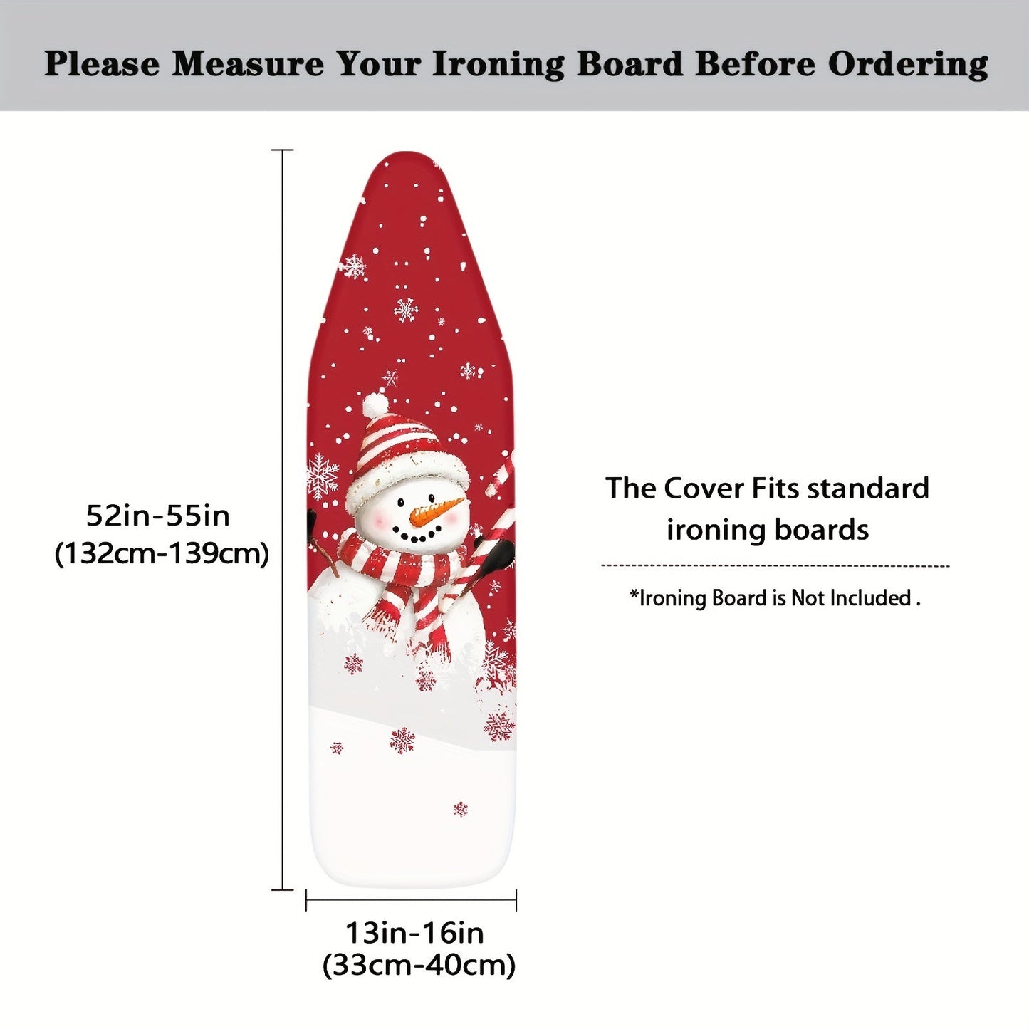 Protective Christmas snowman print ironing board cover for standard size boards, featuring a dust-proof and stain-resistant cloth. Add a cute holiday decor touch to your ironing routine.