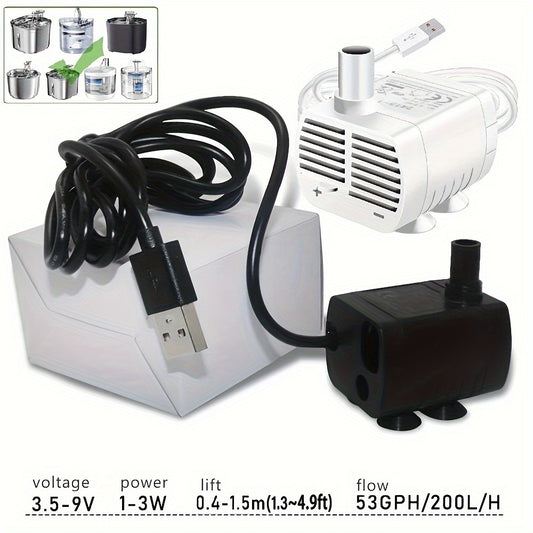 Mini USB pump with a low noise brushless motor, ideal for fish tanks, fountains, and filters. Operates at a voltage of 36V or lower and does not require a battery.