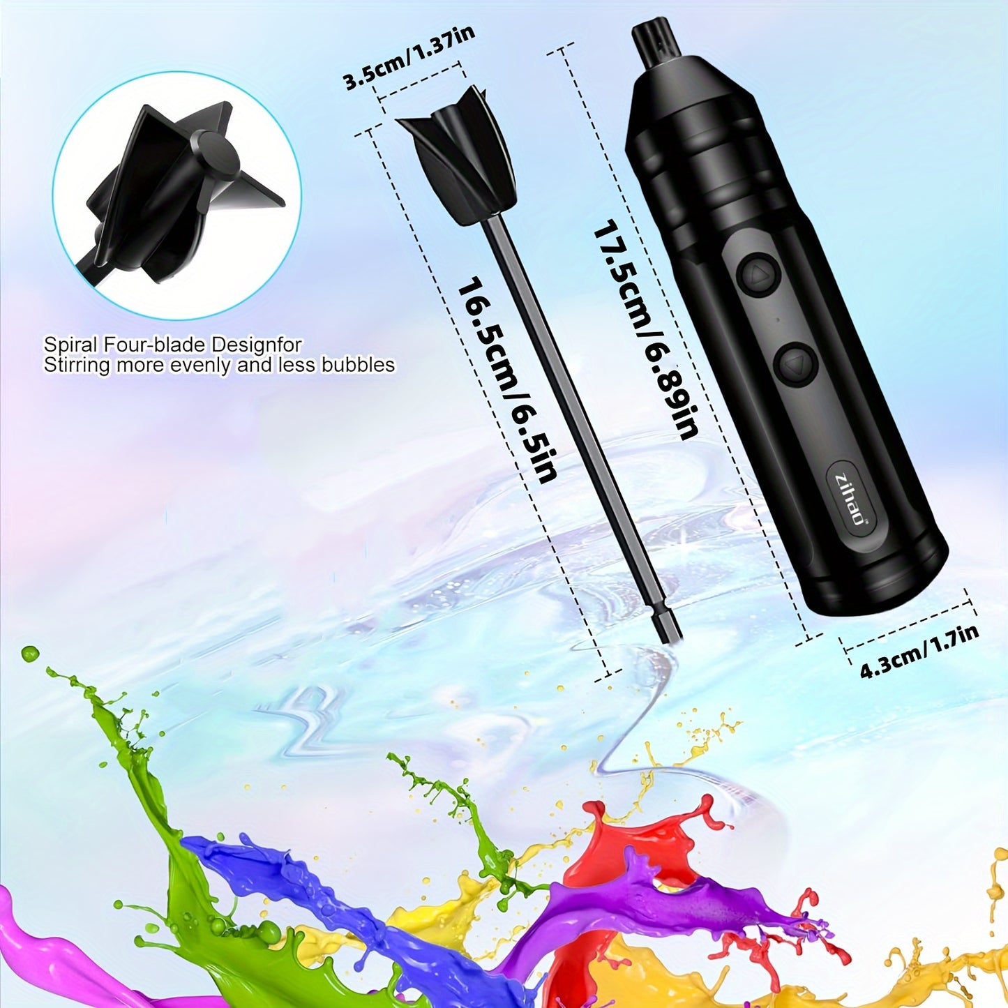 USB rechargeable resin mixer with handheld design and LED indicator, ideal for DIY crafts and resin mixing. Includes 1 paddle for wrist-saving use.