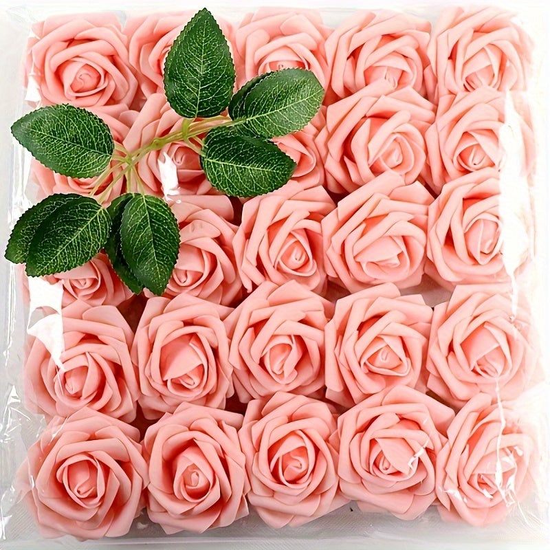 25 artificial roses with 2 green leaves, perfect for weddings, holidays, birthdays, parties, and home decor.