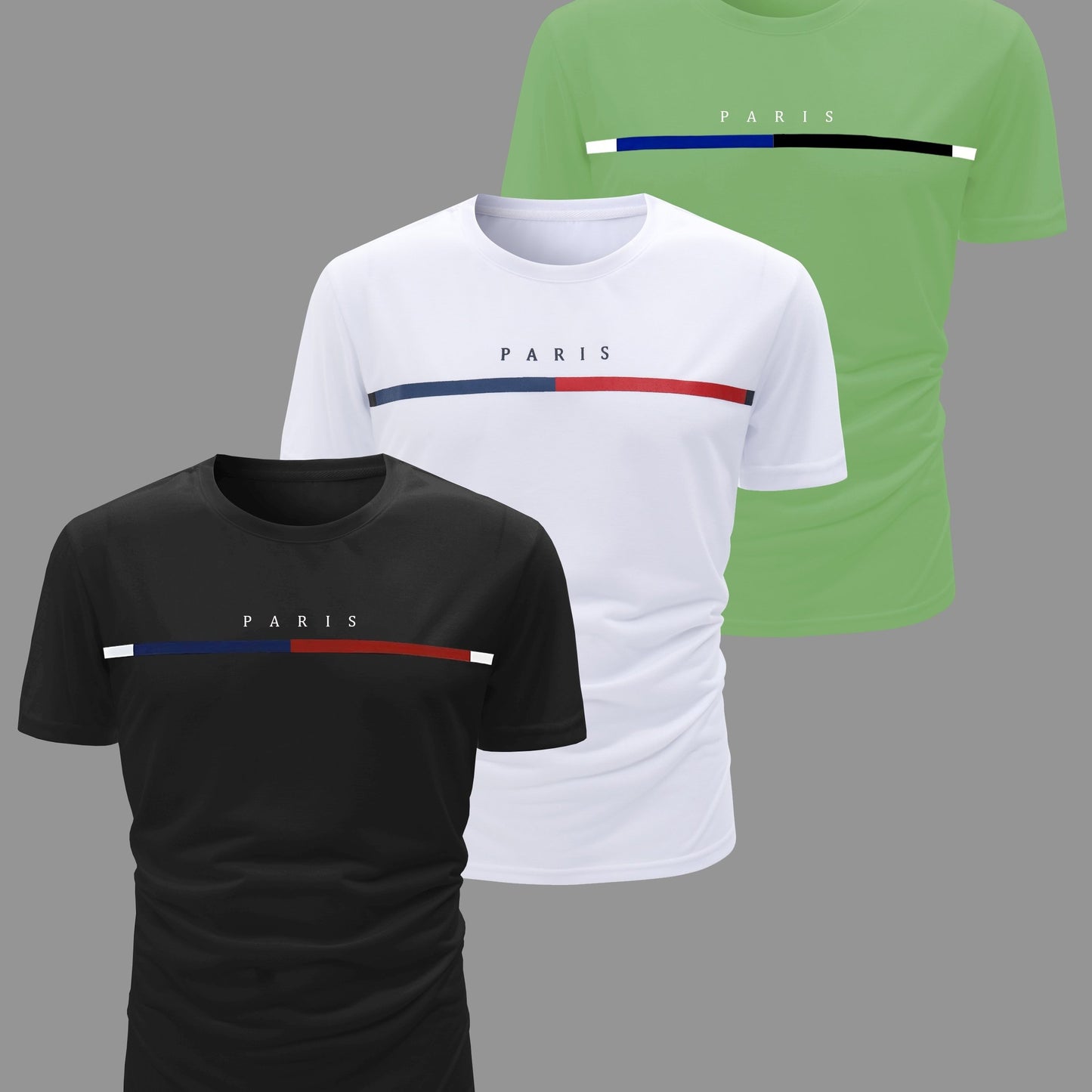 3 Men's Casual Short Sleeve Crew Neck T-shirts, ideal for summer activities and outdoor wear.