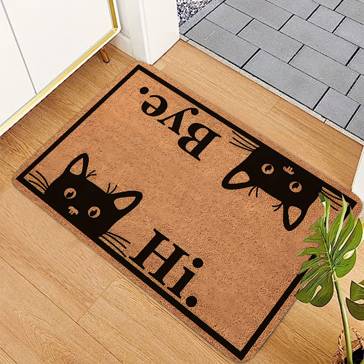 Black Cat Welcome Doormat - Rectangle Polyester Rug with PVC Backing, Stain & Dirt-Resistant, Machine Washable Entrance Mat for Indoor and Outdoor Use, Whisker Wonders Design