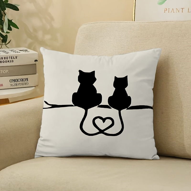 Stylish Black & White Cat Patterned Pillowcase- Super Soft, Reversible Design, Easy Zip Closure- Ideal for Couch, Bed, Car Decoration- Washable, Durable Polyester Fabric- 44.96 x 44.96 cm, Pillow Core Not Included- Enhance Your Home Decor Room Decor