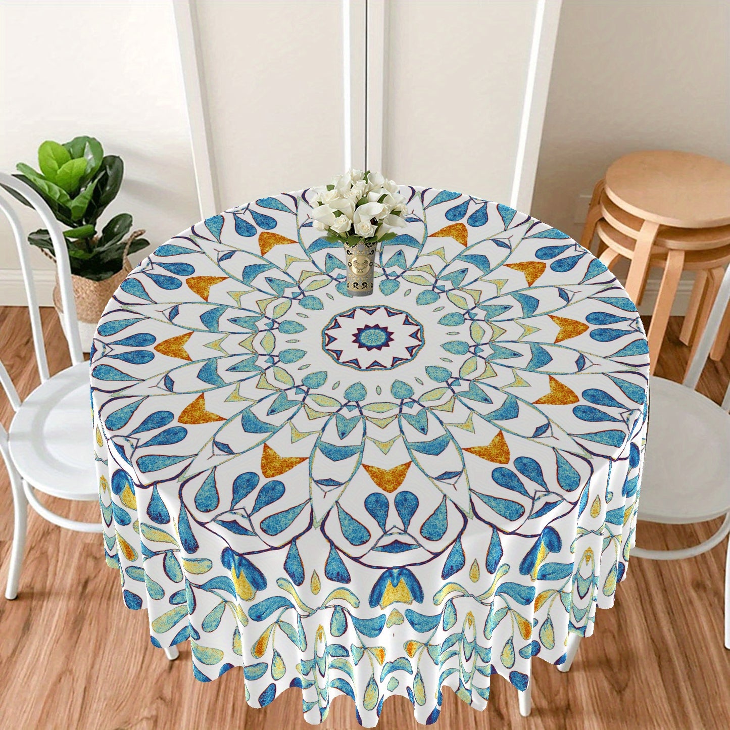 1pc Bright Large Flower Pattern Round Table Cloth for Dining and Decor