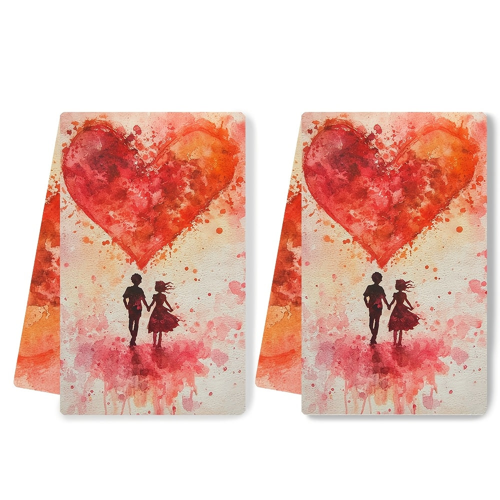 This duo of ultra-soft kitchen towels features a charming Valentine's design. They are highly absorbent for both dish drying and hand use, making them perfect for holiday decoration. Machine washable for easy care, each towel measures 40.64X60.96 cm.