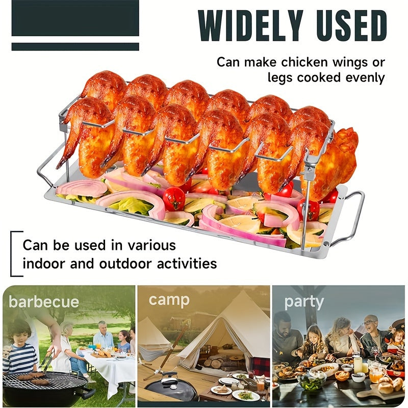 Vertical Stainless Steel Rack for Chicken Legs & Wings - Convenient Foldable Stand for BBQ, Smoker, or Oven - Perfect for Picnics, Camping, and Cooking - Compact Kitchen Tool for Easy Storage