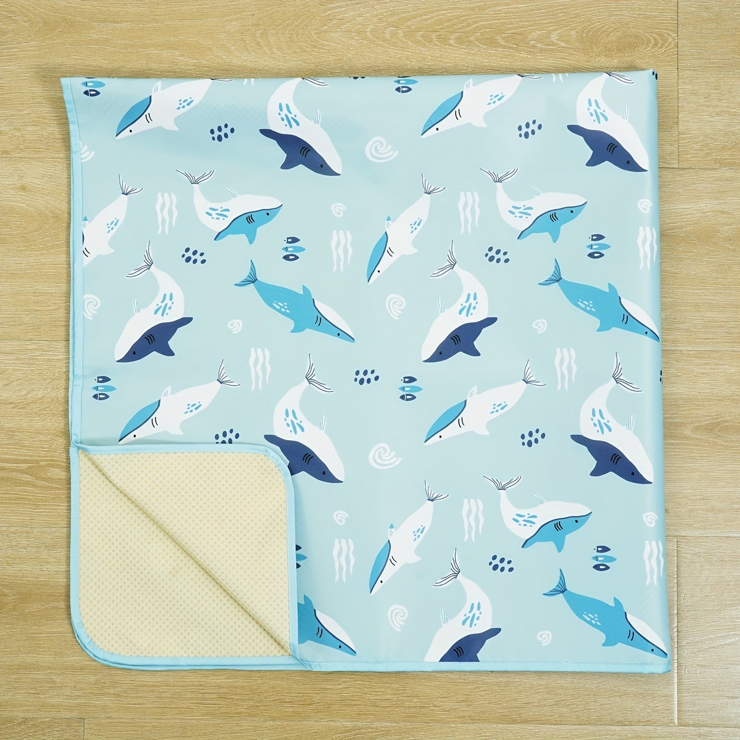 Baby Play Mat - 109.98cm x 109.98cm, Waterproof and Foldable Non-Slip Floor Mat for Infants and Toddlers, Suitable for Playtime and Tummy Time for Ages 0-3 Years. Made of Easy-to-Clean Polyester Fiber with a Cute Whale Pattern.