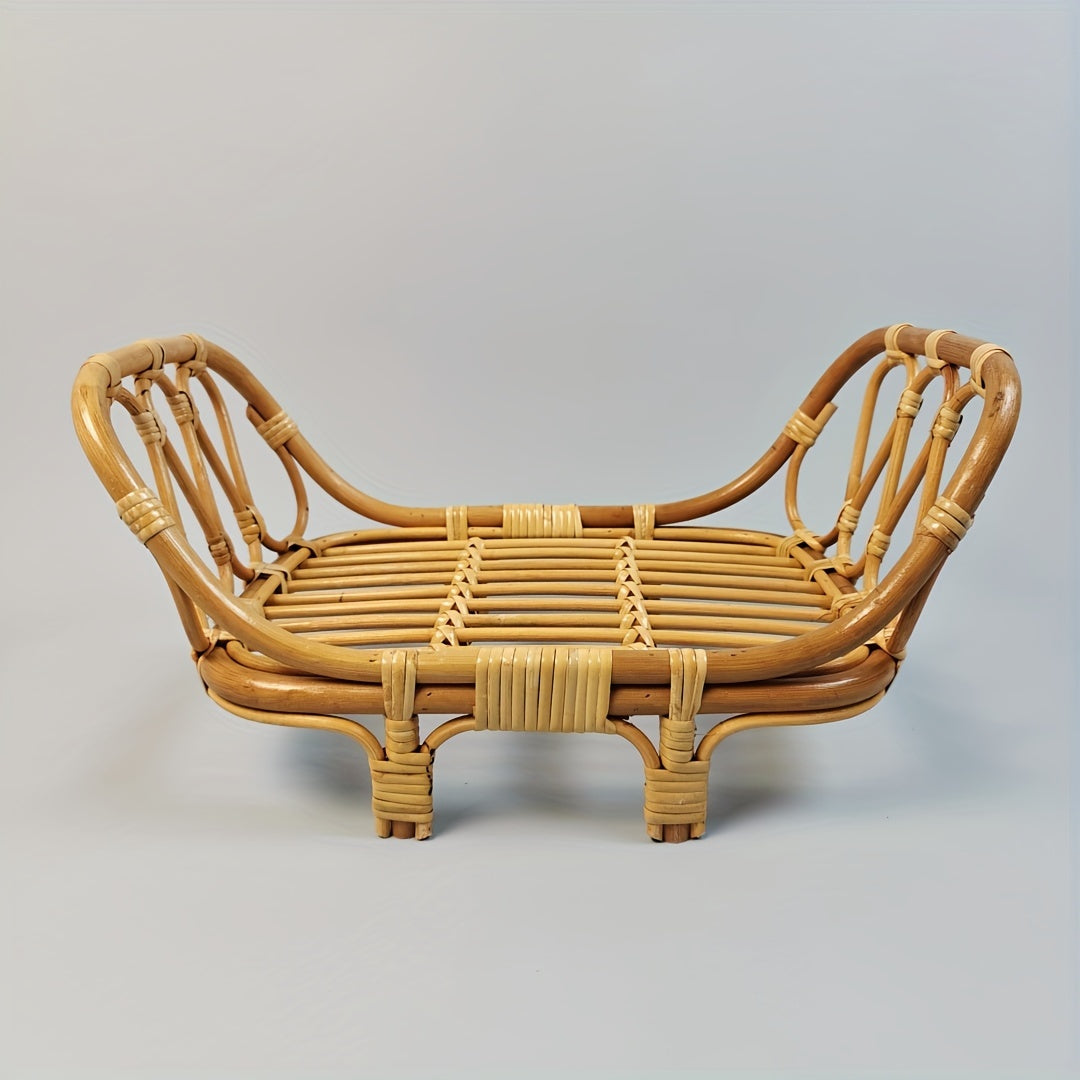 Charming Retro Rattan Kids Photography Set - Adorable Ginger Yellow Bed & Chair Props for Studio Sessions, Ideal Memento