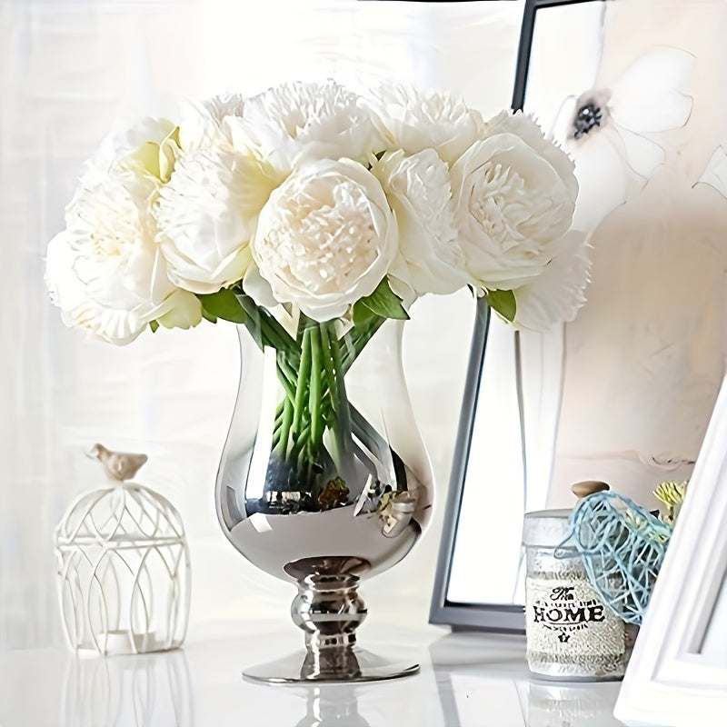 5 artificial white peonies with wire stems, 32cm in length, for various occasions like weddings, home decor, and holidays. Perfect for Valentine's Day, Mother's Day, and National Nurses Day.