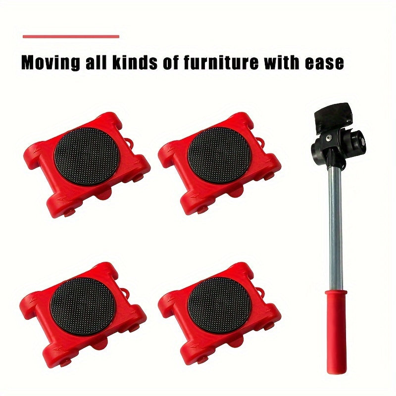 Heavy-duty furniture moving tool set with 8 pieces, 158.76KG capacity, steel construction, rubber wheels, no power needed, 360° rotation, ideal for home and office use.