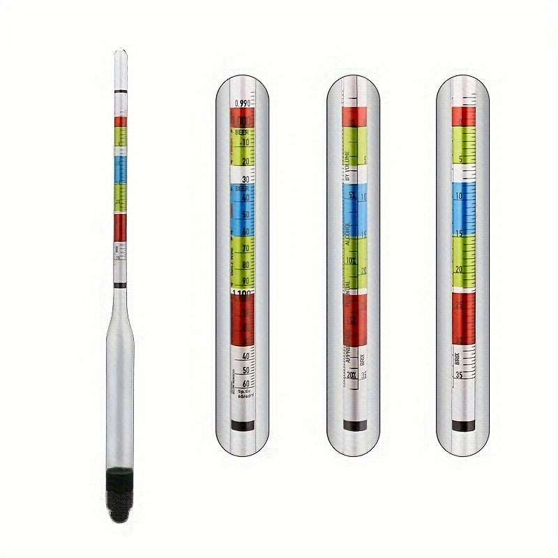 1 Set Triple Hydrometer Kit for Wine, Beer, Mead, and Alcohol Measurement, Including Cleaning Tools and Cylinder