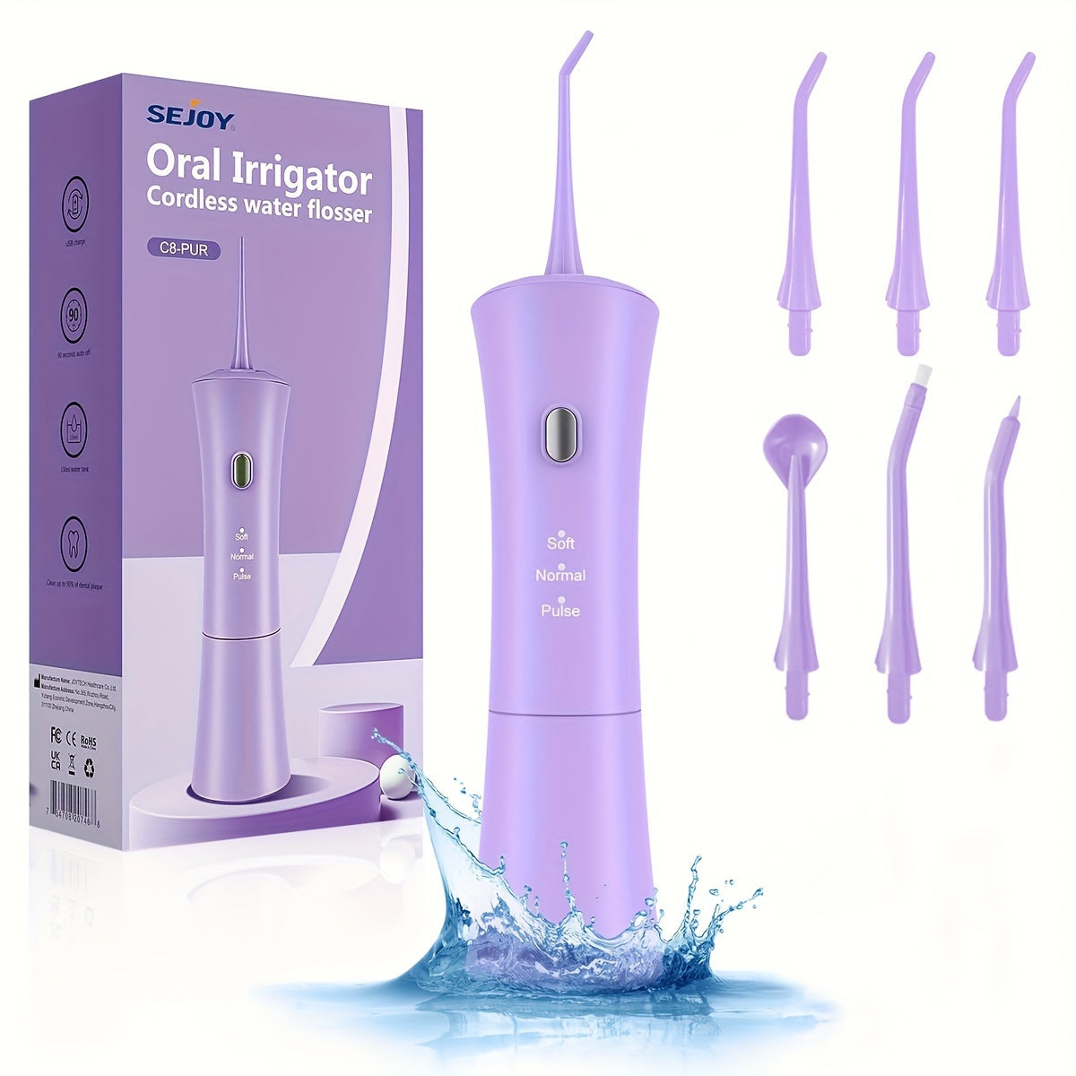 SEJOY Cordless Water Flosser with 3 Modes, 6 Jet Tips, USB Rechargeable, 1200mAh Battery