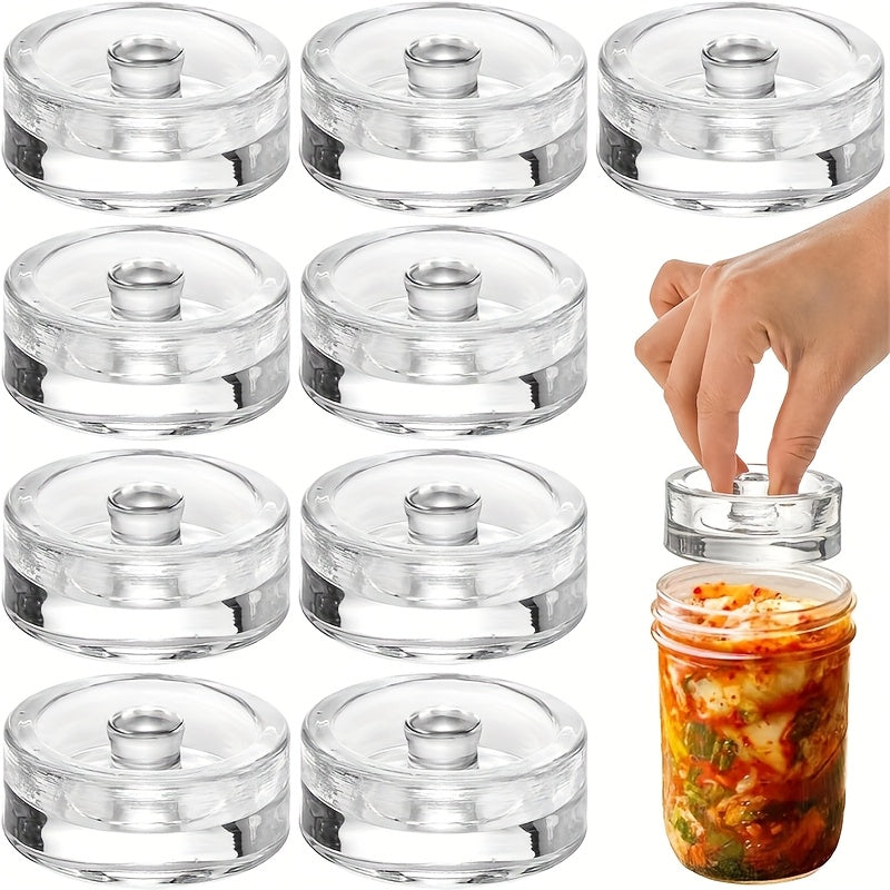 Durable Glass Fermentation Weights with Convenient Handle and Wide-Mouth Mason Jar Lid, Made with Food-Grade Material, Ideal for Home Cooking and Brewing.