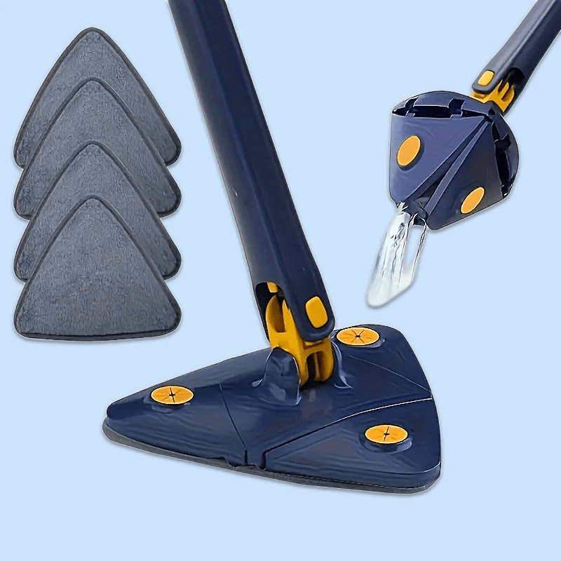 EasyWring Triangle Spin Mop with Built-In Scraper - Compact size for hands-free cleaning of kitchen, bathroom, and hardwood floors - Blue & Yellow Ergonomic Design