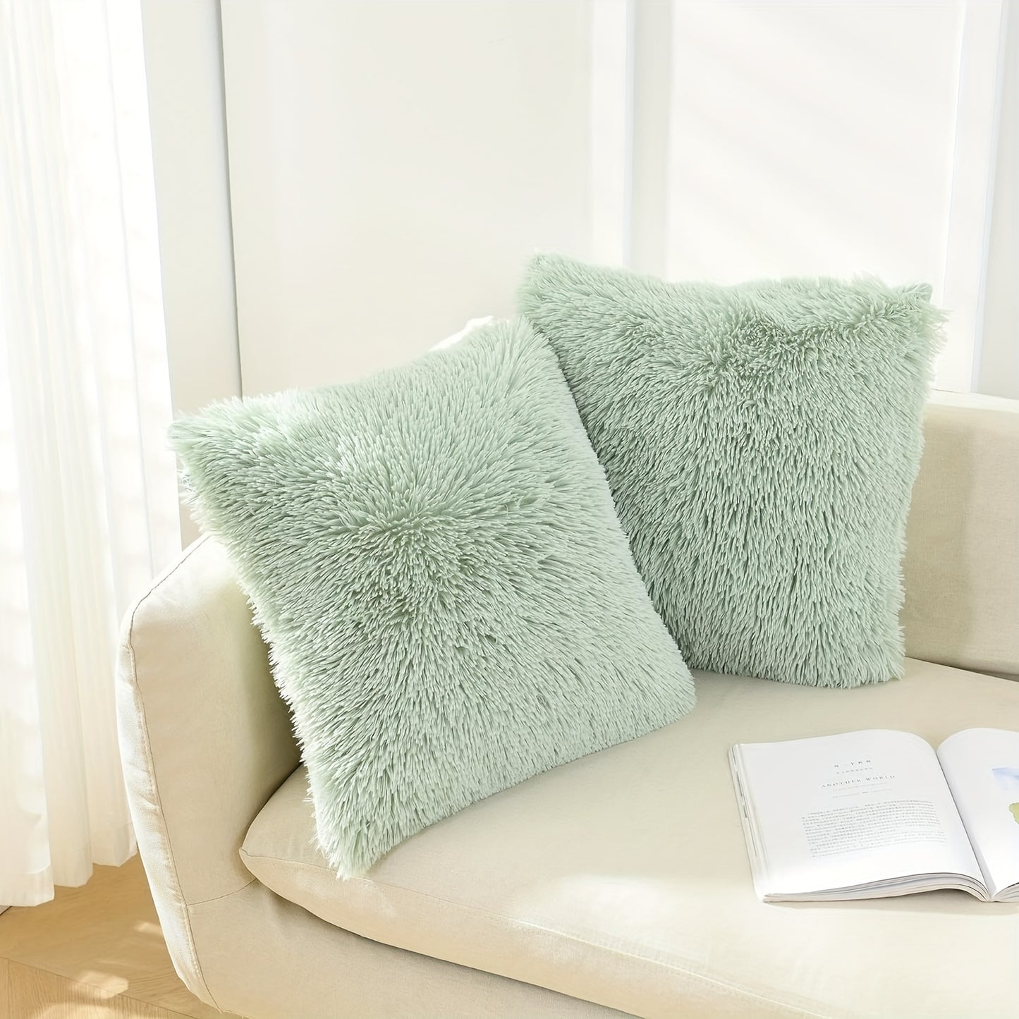 Luxurious 40.64x40.64 cm Fluffy Throw Pillow Cover with Zip Closure - Soft, Fuzzy Square Case for Sofa & Bedroom Decor, Hand Wash Only, Modern Home Decor. Pillow insert not included.