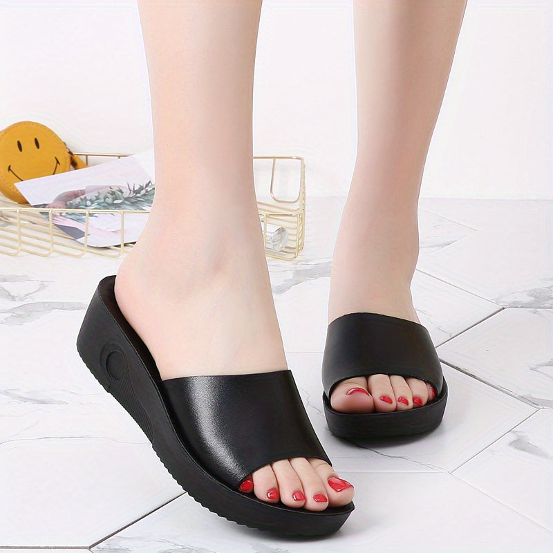 Women's comfortable open toe slip on platform wedge sandals, casual walking shoes.