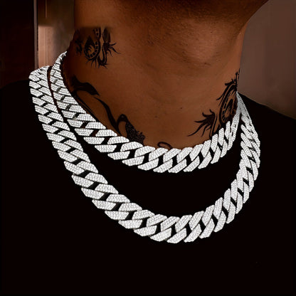 [Bestselling] Men's 15mm Golden Cuban Link Chain Necklace, Miami Hip Hop Style with Iced-Out Faux Diamonds, High-Quality Zinc Alloy Material