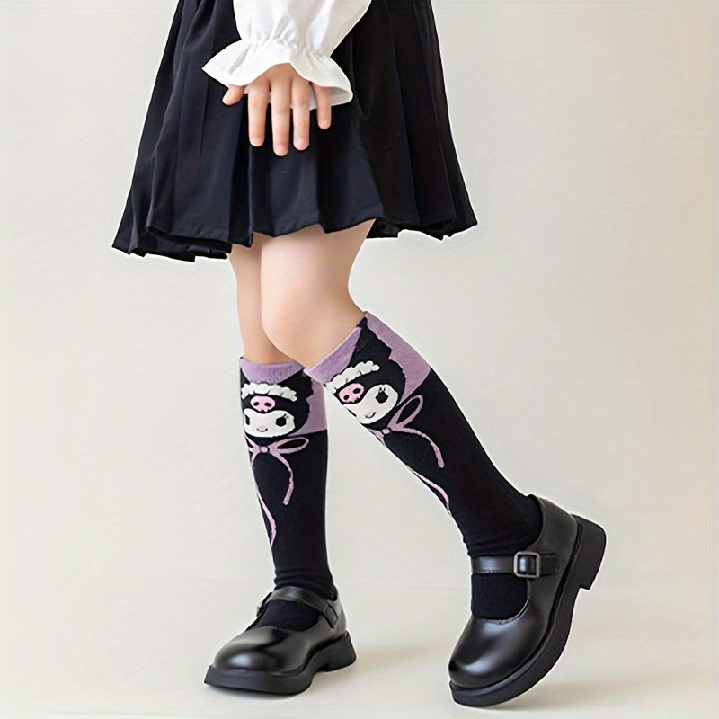 Sanrio Double Kulomi socks in purple with love bow pattern.