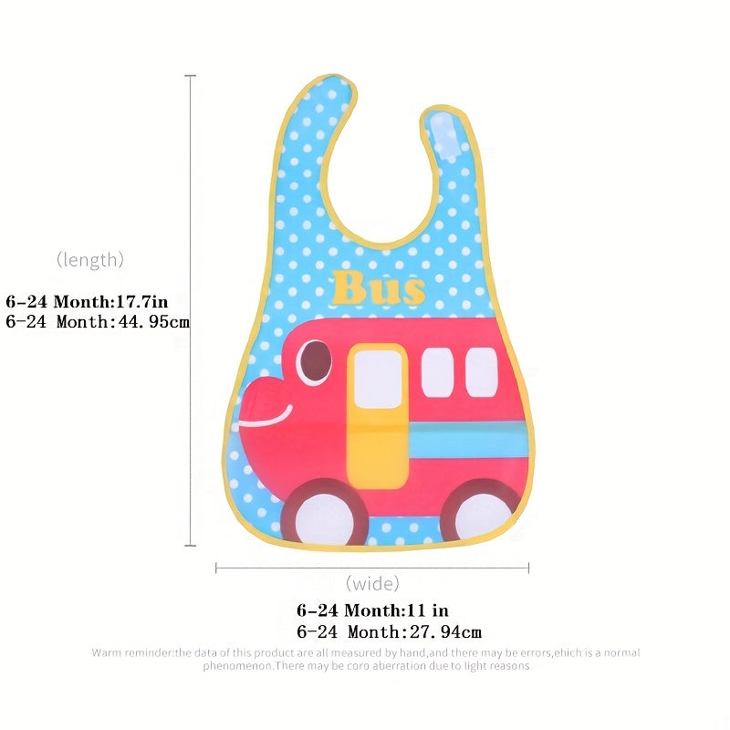 Waterproof bib for boys and girls with snap closure, dirt-resistant pockets, cute strawberry and car prints, made of comfortable EVA material. Suitable for universal feeding, featuring