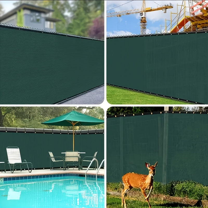 Dark green polyethylene sunshade net for outdoor garden with UV protection and breathability.