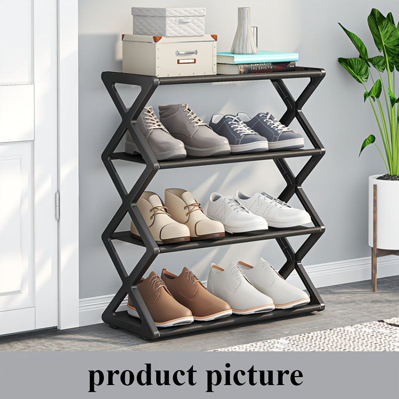 Black Durable Metal Shoe Rack - Easy to Assemble, Stackable Floor Organizer for Living Room & Hallway Storage