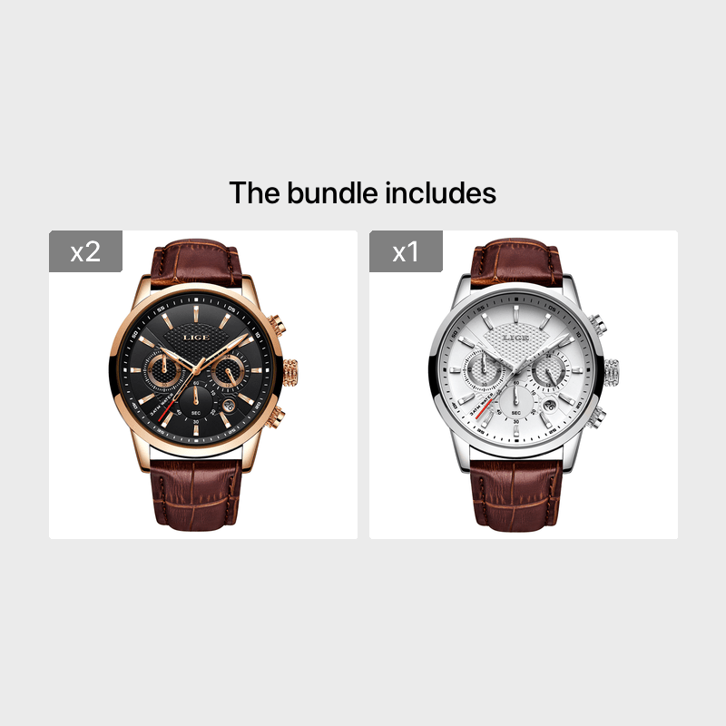 2022 LIGE Top Brand Luxury Casual Leather Quartz Men's Watch for Men - Business Clock with Sporty Chronograph and Date Display