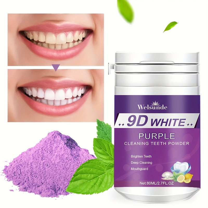 Travel-sized Purple Teeth Whitening Powder (2.7fl.oz) with Minty Fresh Breath, Gentle on Gums, Perfect for Gifts.