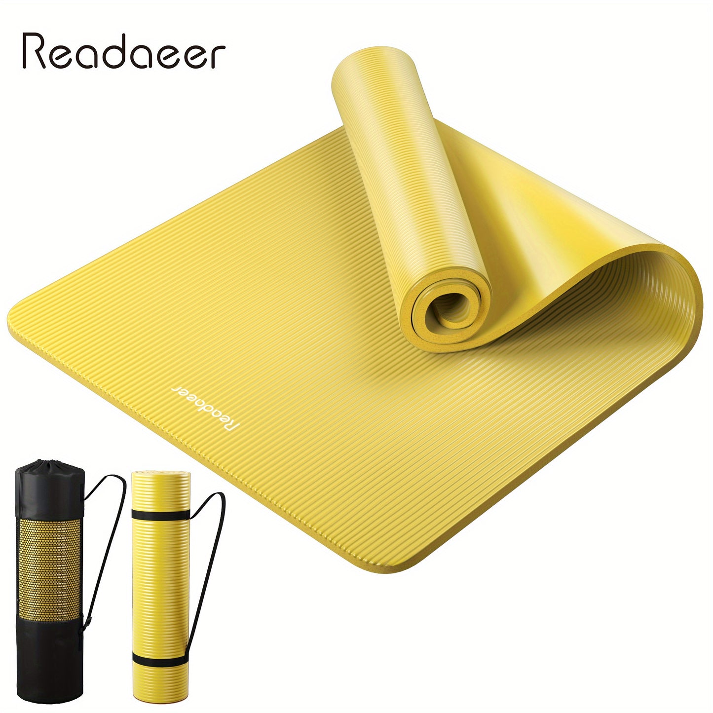 Readaeer Thick Yoga Mat with Carrying Strap and Bag, 182.88x60.96x1.02 cm, Non-Slip Rubber, Solid Color