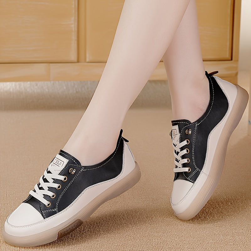 Women's casual lace up sneakers in a solid color, comfortable for outdoor wear.