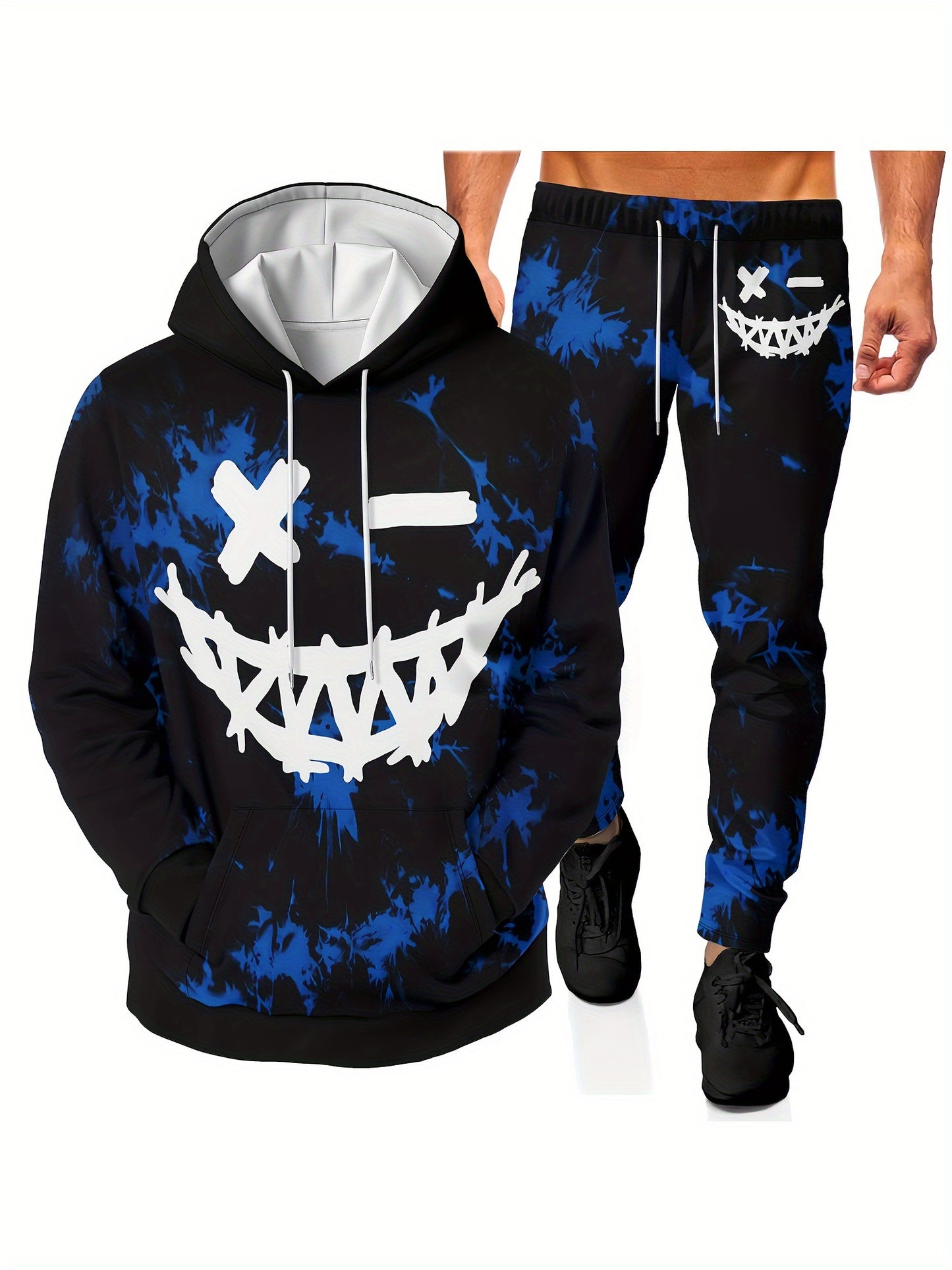 Men's 3D Print Casual Sports Hoodie Suit with Long Sleeve Top and Long Pants