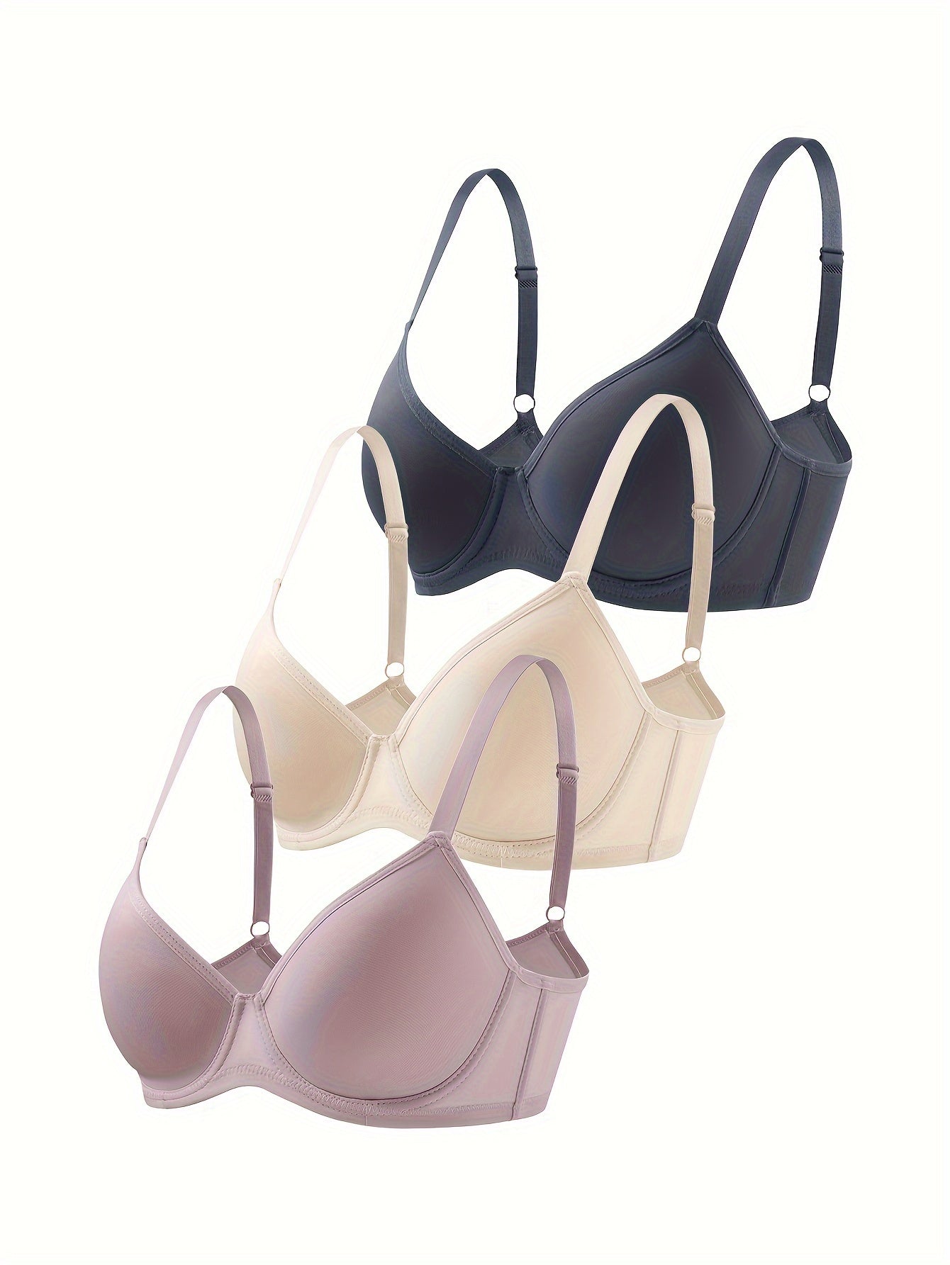 3 Simple Solid Push Up Bras for Everyday Comfort - Women's Lingerie & Underwear