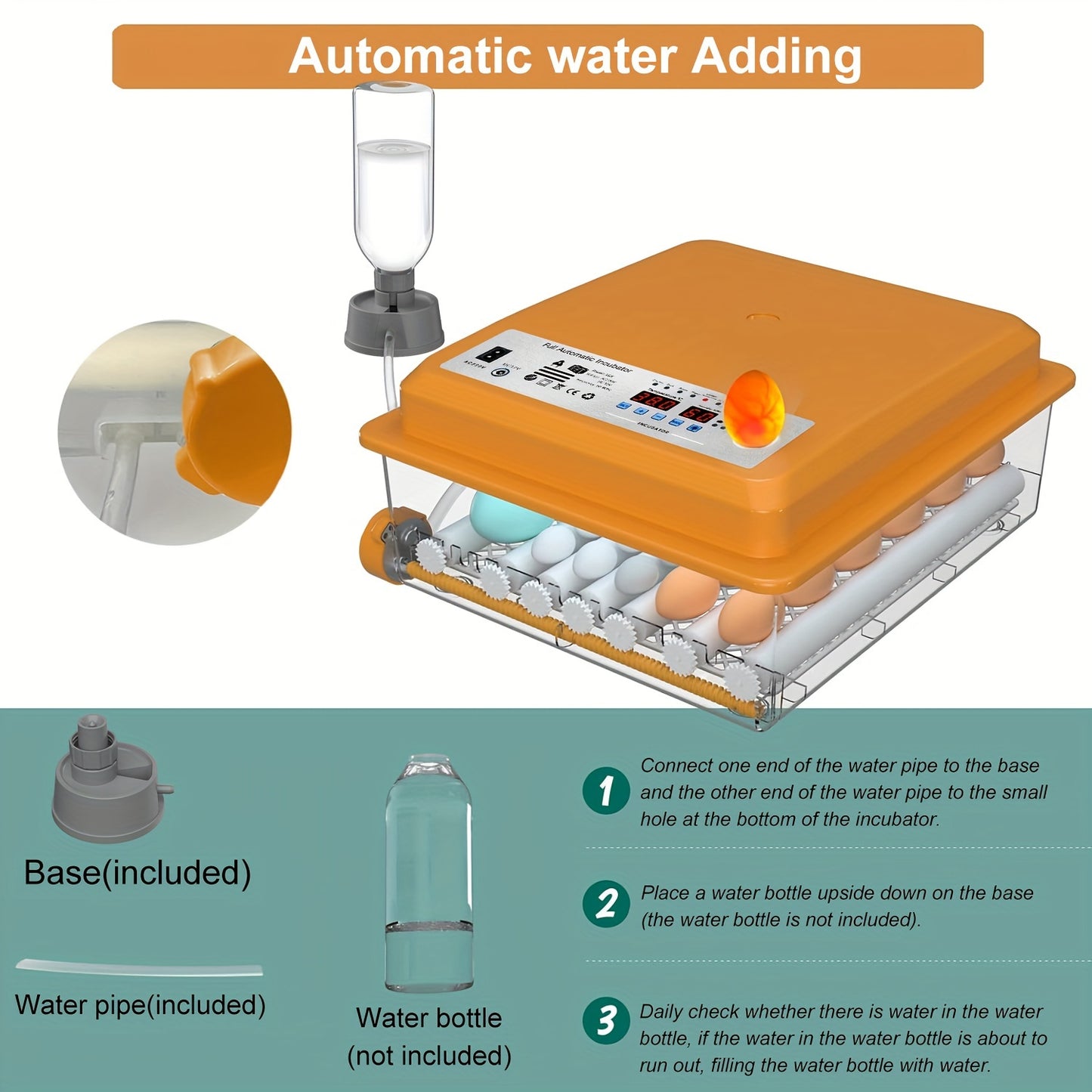 CoInceptus Automatic Egg Incubator with LED Display - Controls Humidity & Temperature, Holds 36 Eggs, Rotates Automatically, Includes Egg Light - Orange