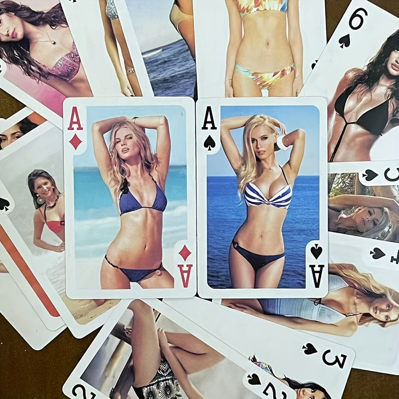 Seductive Bikini Playing Cards - Adult Entertainment Poker Deck with Realistic Woman Illustrations in Swimsuits, Perfect for Parties & Gatherings, Durable Cardboard Material, Entertainment