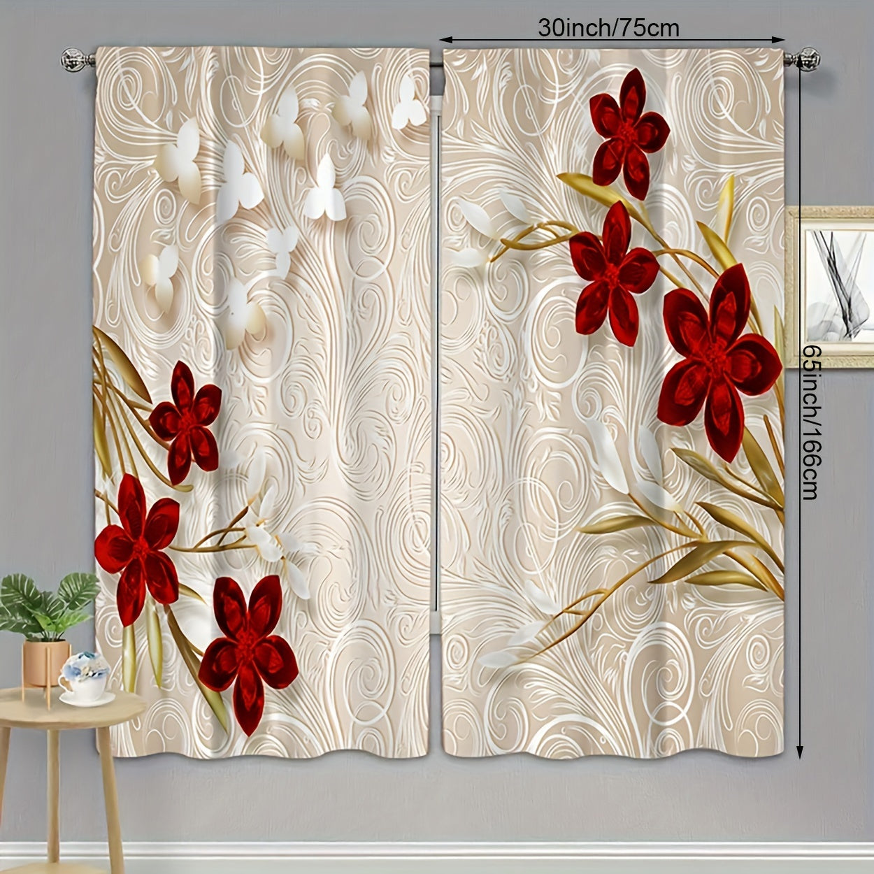 Two pieces of floral printed curtains with rod pocket design for windows, perfect for bedroom or living room window treatments and home decoration. Enhance the room decor with these beautiful drapes.