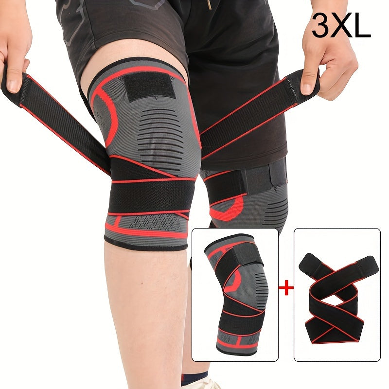 XuanGui Adjustable Nylon Knee Support Brace with Strap - Black & Red Design; Stabilizes knee joints for various activities, secure fit.