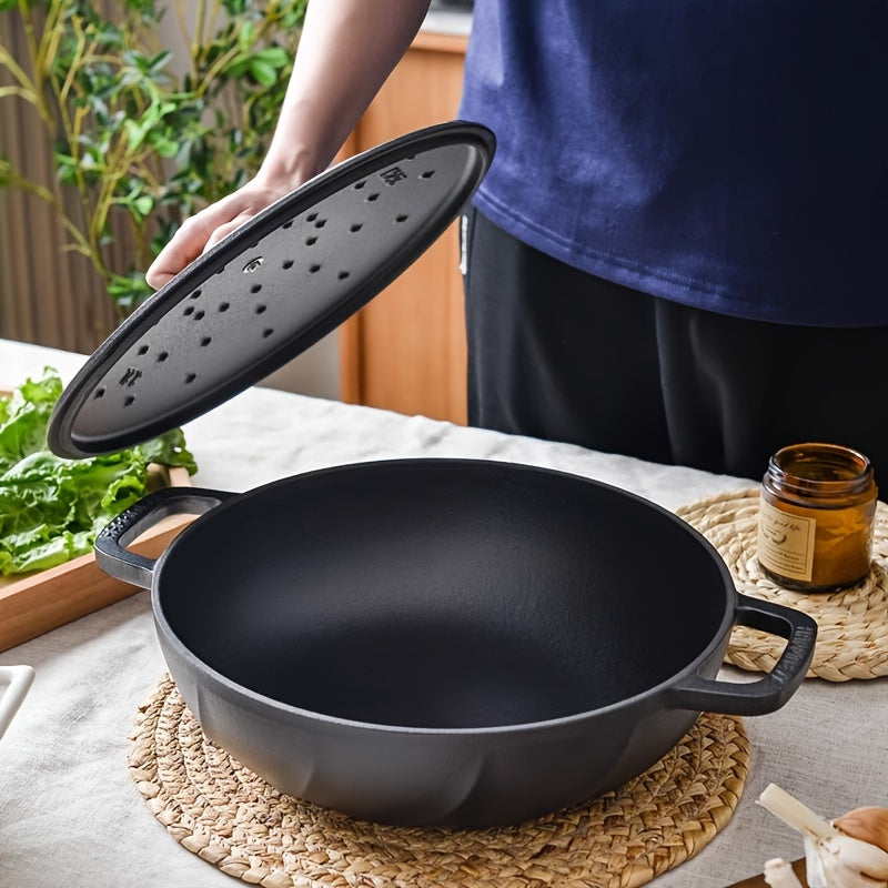 1pc Enameled Cast Iron Dutch Oven, 27.0cm Stockpot with Lid - Suitable for Gas, Oven, and Induction Cooktops. A Versatile Cookware for Stewing, Braising, and Baking.