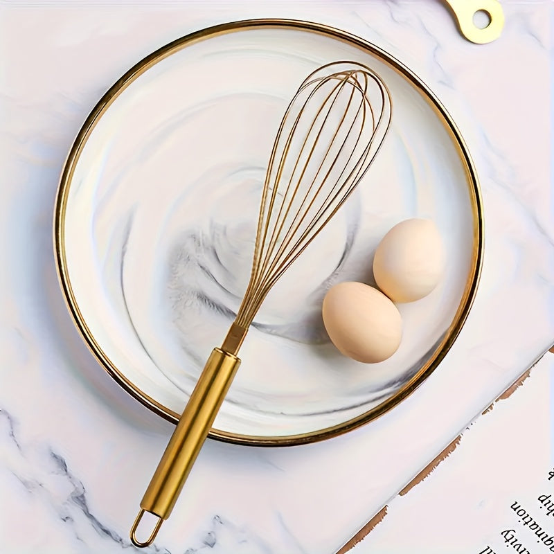 Beautiful Stainless Steel Whisks in Gold, Handheld Egg Beater for the Kitchen, Exquisite Rose Gold Finish, Brass Whisk for Baking and Cooking, Premium Non-Electric Culinary Utensil