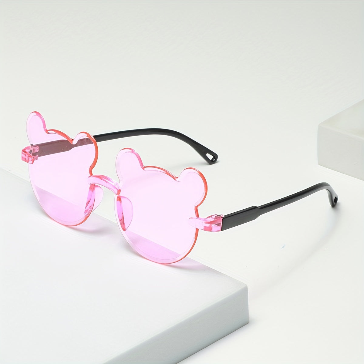 3pcs Cute Bear Cartoon Rimless Fashion Glasses Set - Gradient Lens, Ideal for Hiking & Outdoor Adventures