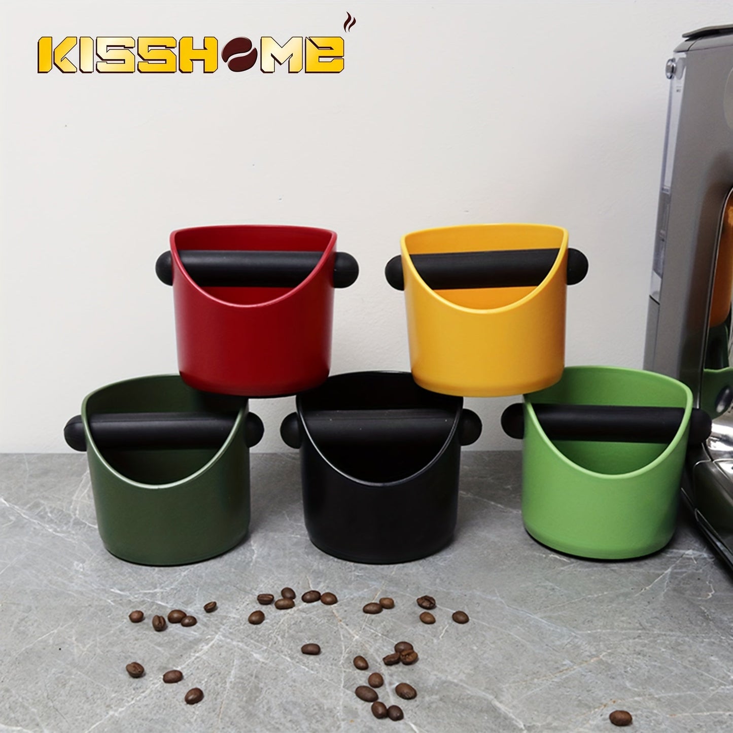 Coffee Knock Box by KISSHOME: Vibrant Espresso Slag Basket Made of ABS Plastic, with Non-Slip Base and Silicone Knocking Rod - Essential Barista Tool for Your Coffee Shop