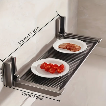 Modern Aluminum Kitchen Rack with Folding Wall-Mounted Seasoning Jar Storage Shelf for Food Preparation - No Electricity Required