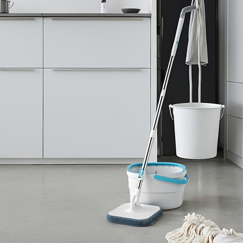 No need for electricity with this 1pc Stainless Steel Flat Mop with Bucket. It features hands-free washing and wringing, a dual-use wet and dry floor cleaning system, press-to-release water, an extended handle, and a 360-degree rotating head for deep