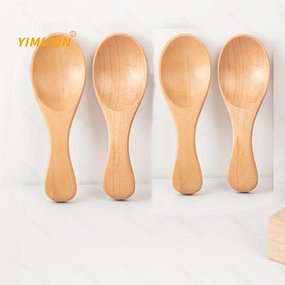 4-10pcs Mini Wooden Spoons for spices, sugar, tea, coffee, condiments, jam, mustard, and ice cream, with short handles.