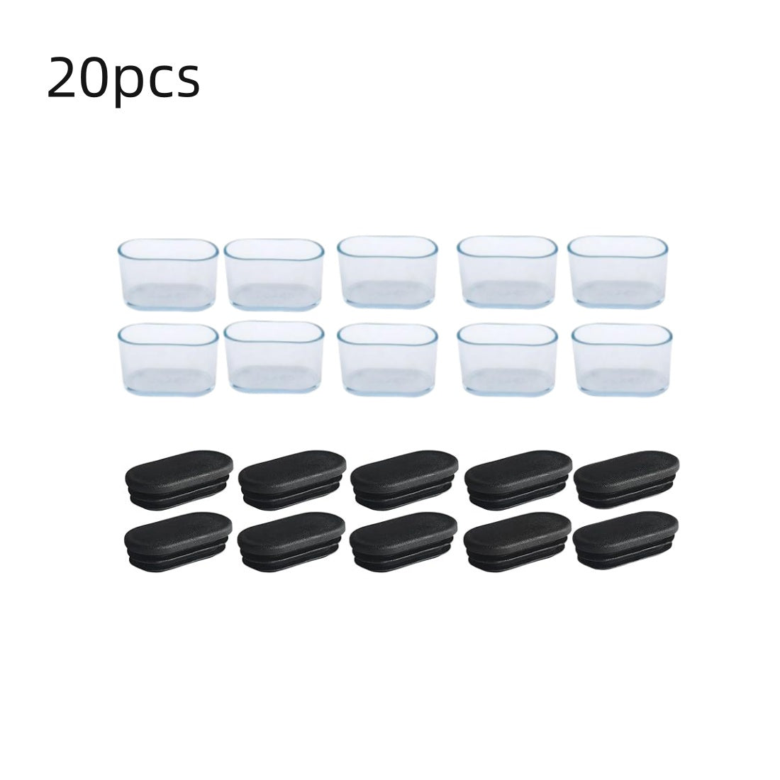 Protect your table and desk feet with our set of 10/20pcs Oval Chair Leg Caps. These black rubber end covers feature transparent windows and are great for non-electric pipe end caps.