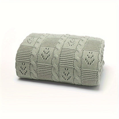 This versatile solid color throw is perfect for spring and summer. Made of soft knit cable, it features a beautiful hollow-out design. Available in khaki, light green, and white, this blanket must be hand washed to keep it looking its best.