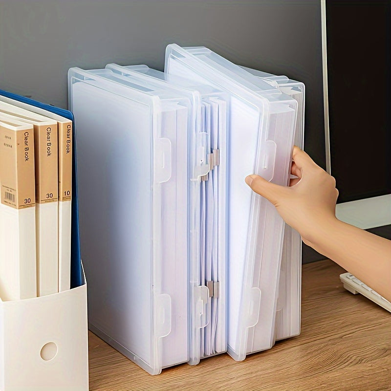 Transparent A4 size plastic document box for storing papers, certificates, and other documents in offices and homes. Perfect for school and home office storage supplies.