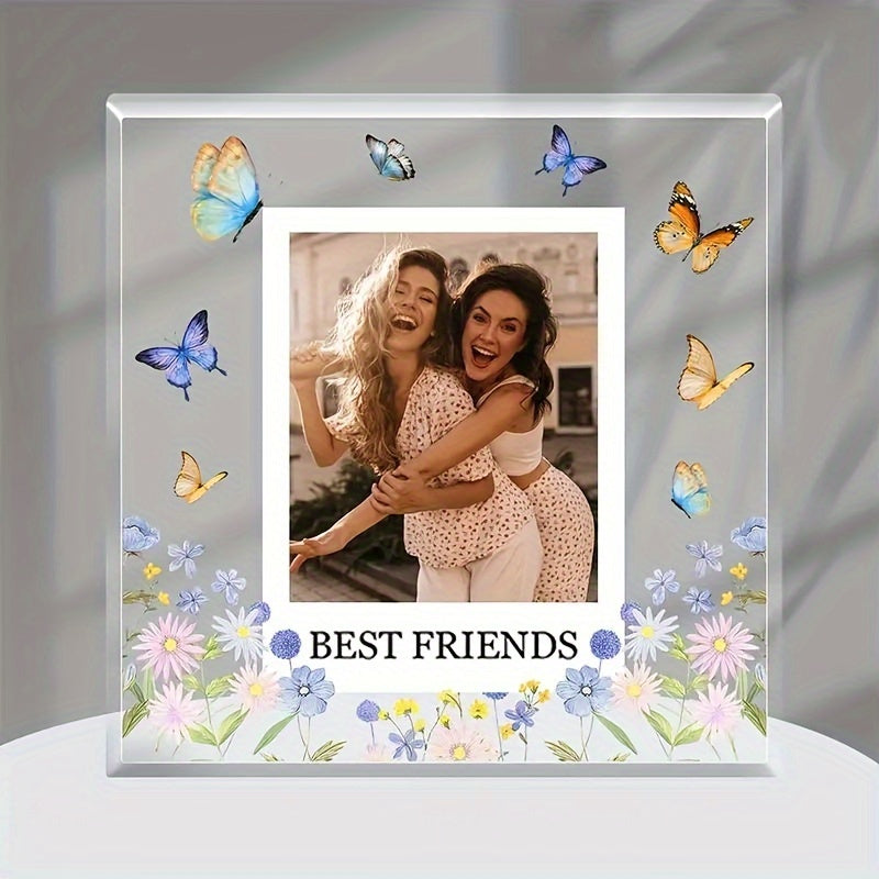 Stylish Acrylic Best Friend Photo Frame Plaque featuring a Butterfly Design - Ideal for Decorating Your Desk, Celebrating Birthdays, Graduations & Mother's Day Gifting