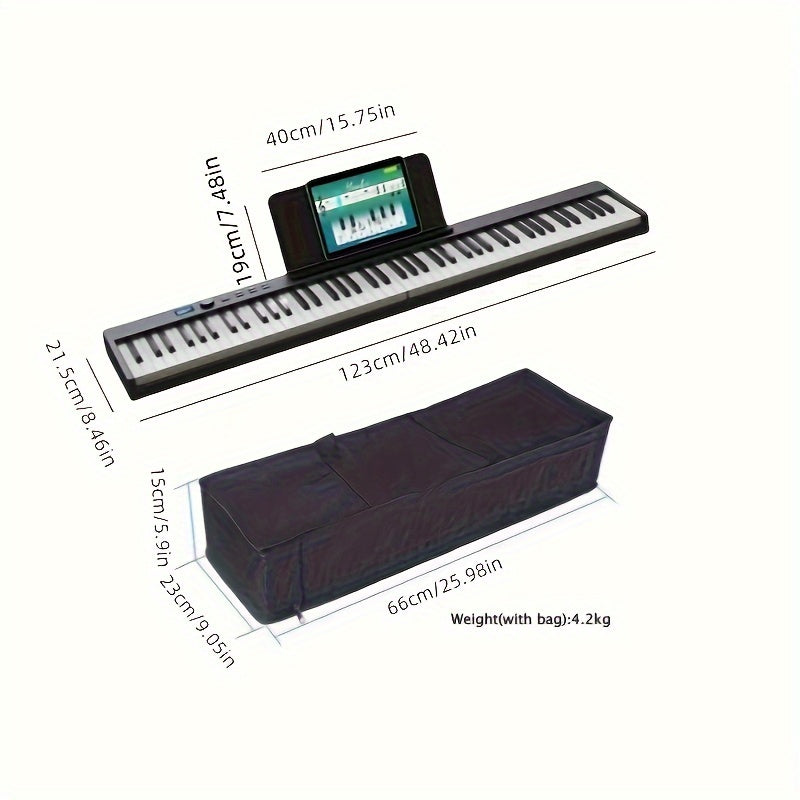 88-Key Smart Electronic Piano Keyboard with Dual Rhythm & Timbre, Includes Carry Bag, USB Cable, Manual, Music Stand, Sustain Pedal, and Music Score Board.