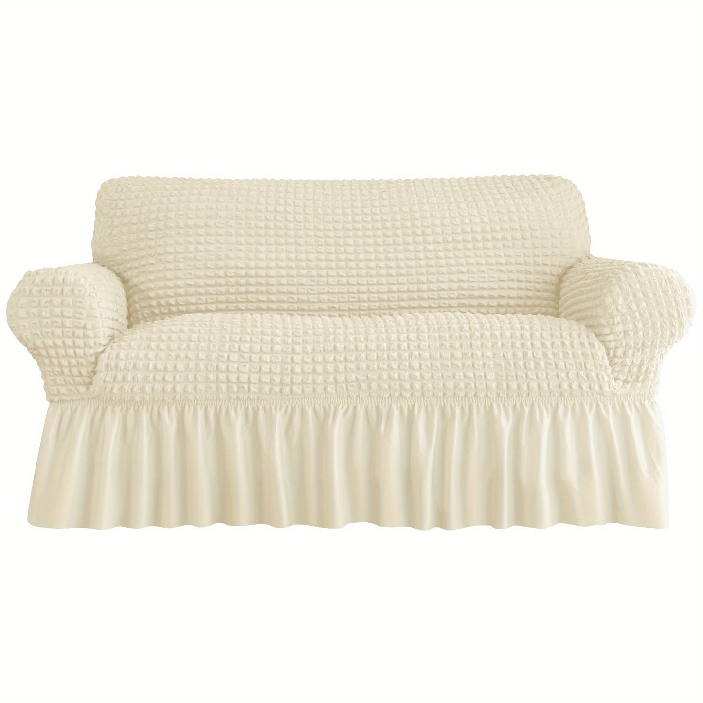 Seersucker sofa slipcover with skirt, non-slip, for home decor protection.