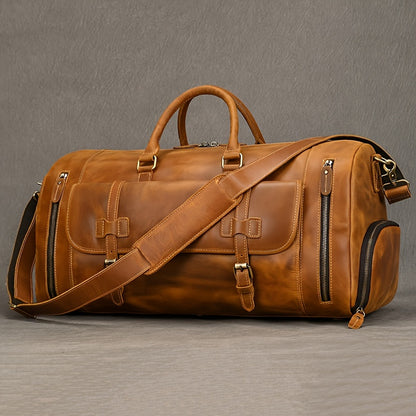 Genuine cowhide leather duffel bag for men, retro fashion handbag - 57.91 cm