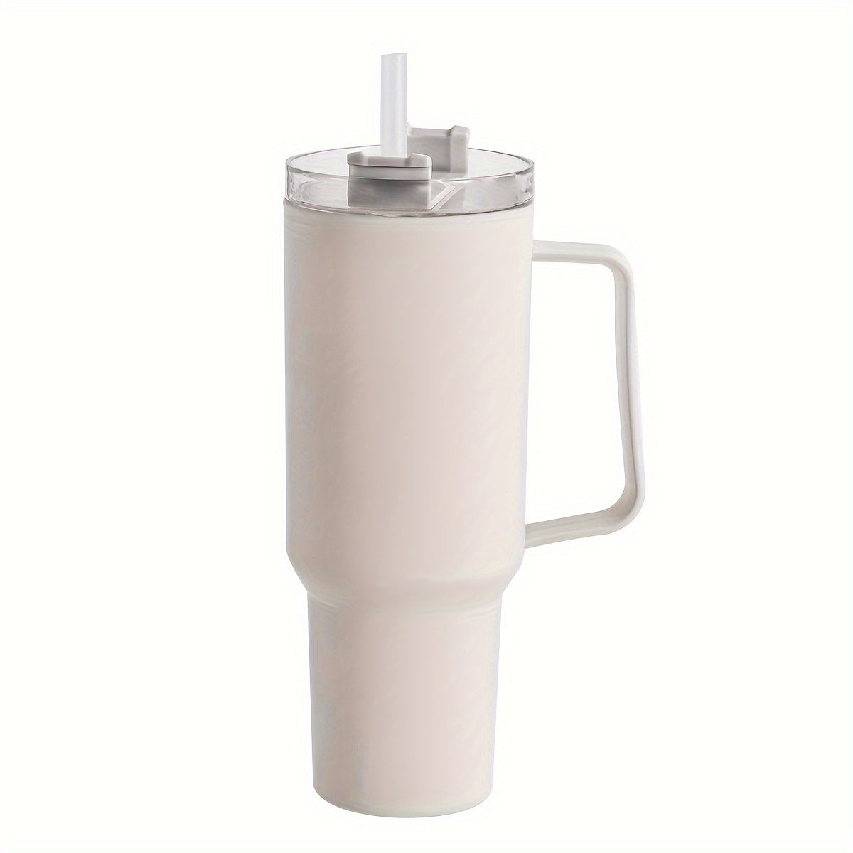 Lightweight plastic travel mug with straw, ideal for hiking. Hand wash only.